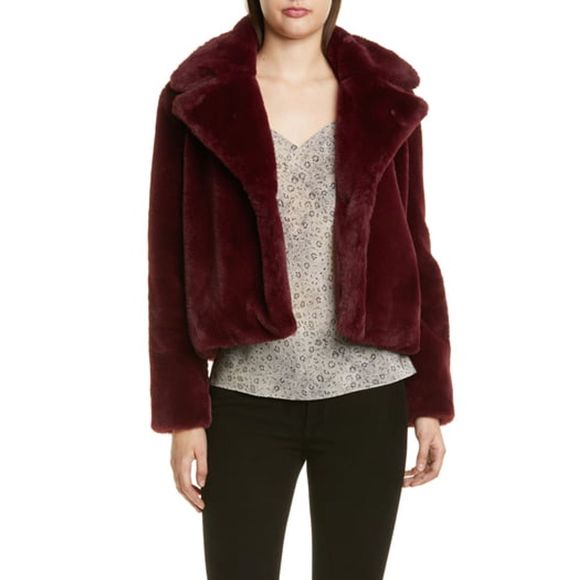 Frame Denim Jackets & Blazers - FRAME Short Faux Fur Coat Bordeaux XS NEW $595